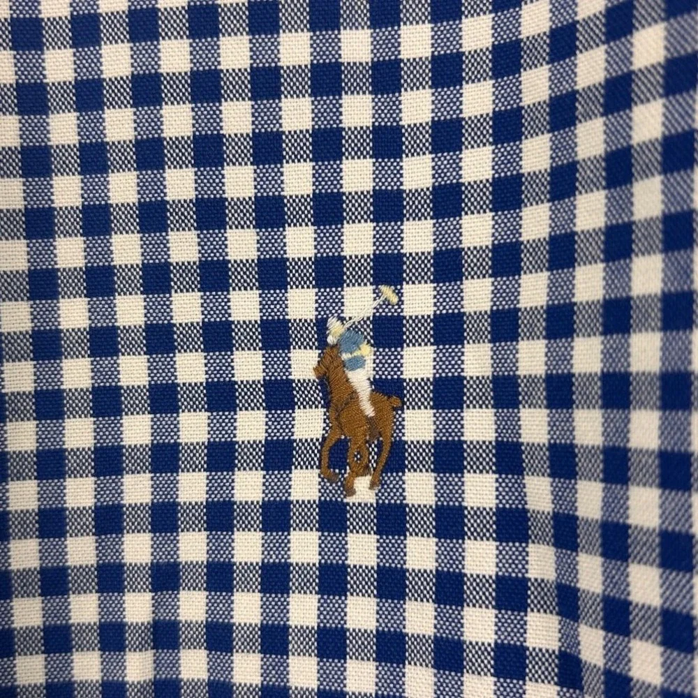 Polo Ralph Lauren Mens XL Classic Fit Gingham Check Button Down Shirt Blue White